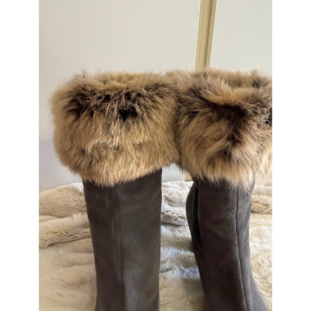 Aquatalia Suede Faux Fur Trim Mid Calf Heel Boots Women's 10 - Picture 6 of 9